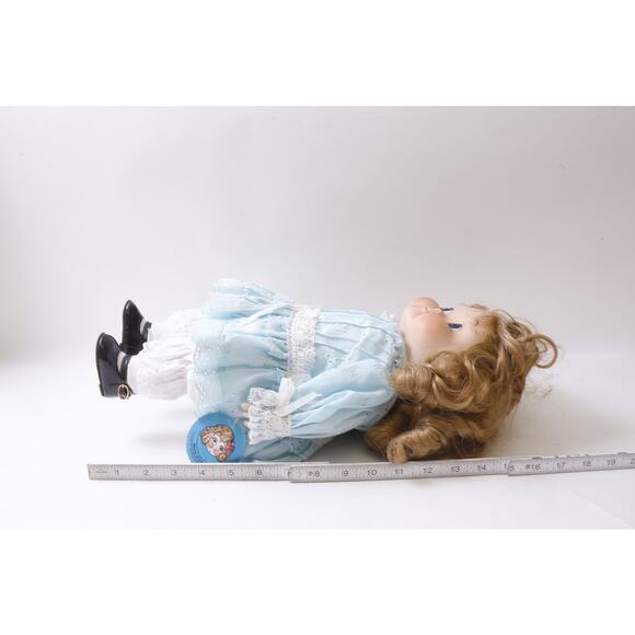 House of Global Art, 16" Doll, Dressed, Blue White Lace Dress, Black Shoes, - Picture 4 of 5